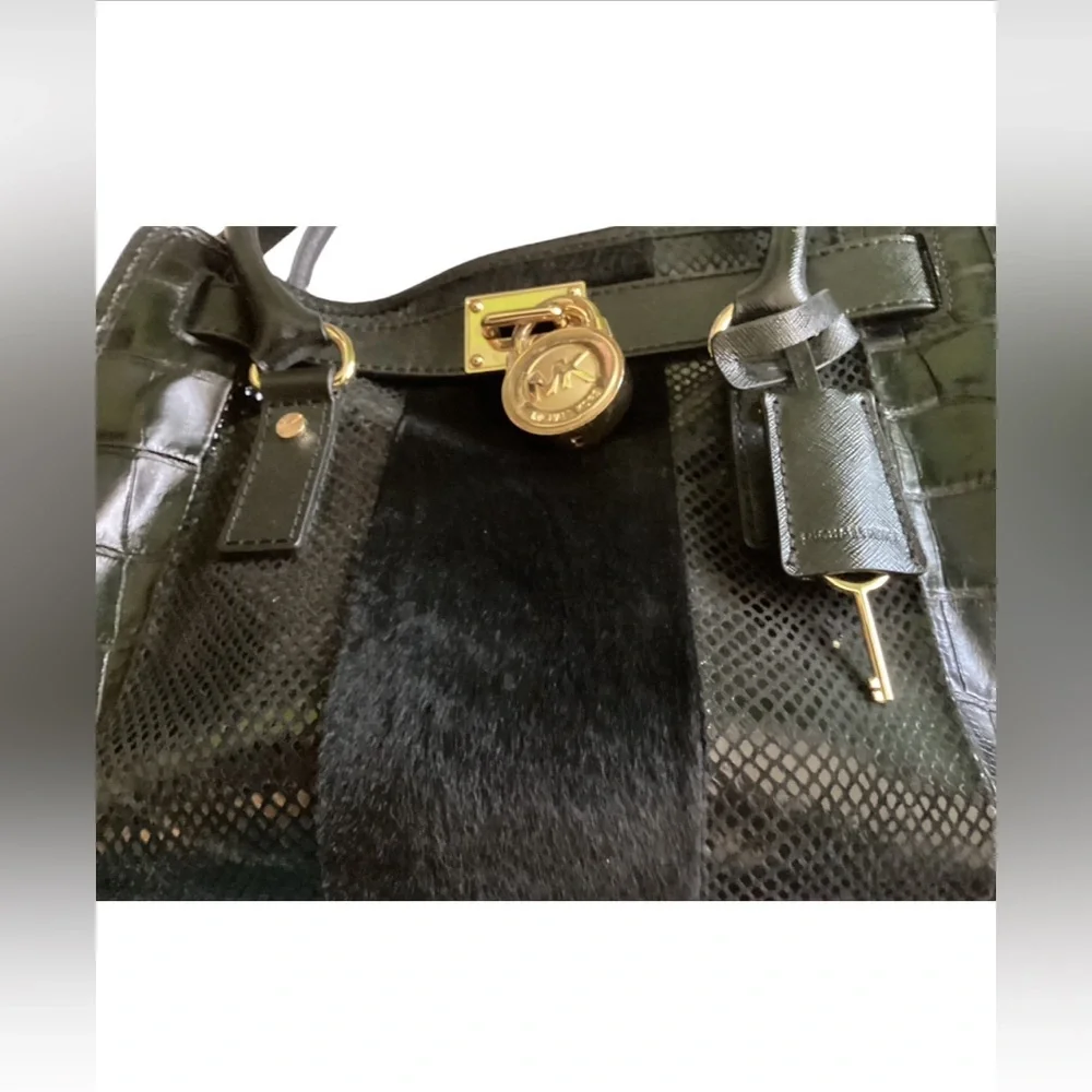 ❣️$398 ❣️ Michael Kors Black Calf Hair Croc Leather Shoulder Bag Purse